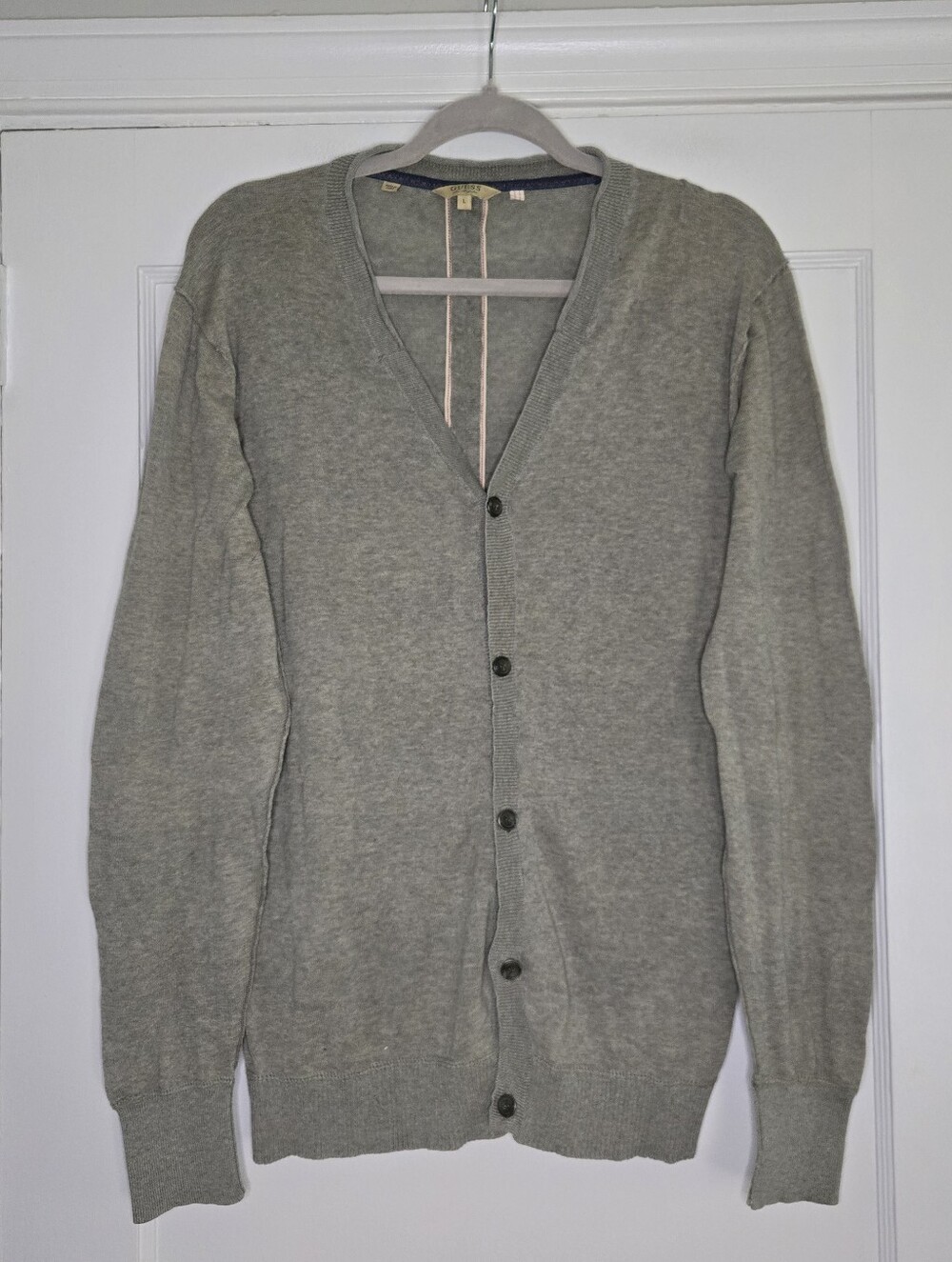Guess Gray/Green Cardigan Sweater Mens Long Sleeve Button Front Casual Knit